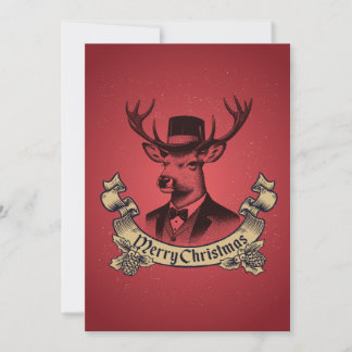 Vintage Dapper Reindeer Merry Christmas Holiday Card