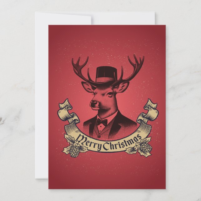 Vintage Dapper Reindeer Merry Christmas Holiday Card (Front)