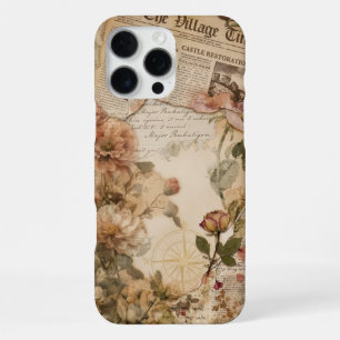 Vintage Dark Academia Newspaper Floral Collage iPhone 16 Pro Max Case