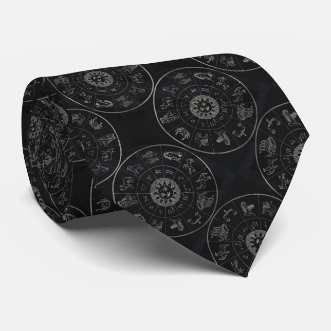 Vintage Dark Astrology Zodiac Sign  Tie (Rolled)