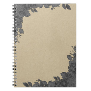 Vintage Dark Black Floral Roses Kraft Rustic Glam Notebook