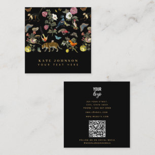 Vintage Dark Botanical Wild Animals in Forest Square Business Card