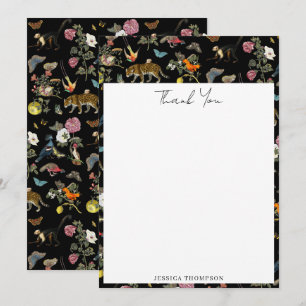 Vintage Dark Botanical Wild Animals in Forest Thank You Card