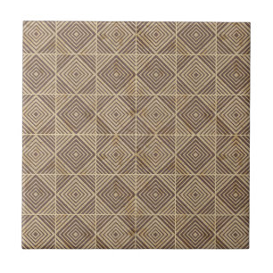 Vintage Dark Brown and Beige Geometric Pattern Tile