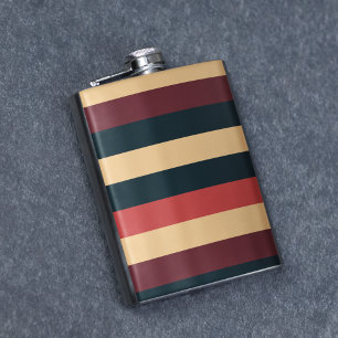 Vintage Dark Brown and Green Stripes Hip Flask