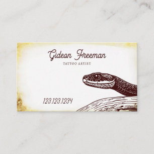 Vintage Dark Brown Snake Tattoo Shop Business Card
