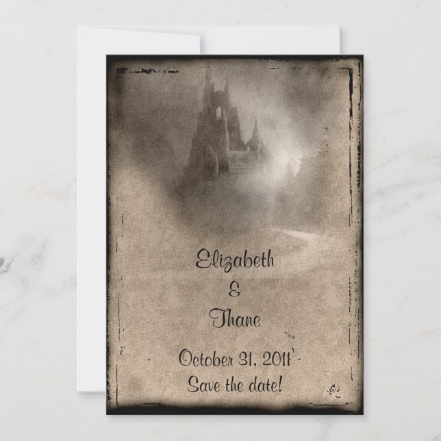Vintage Dark Castle Gothic Wedding Save The Date (Front)