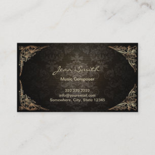 Vintage Dark Damask Music Composer Business Card
