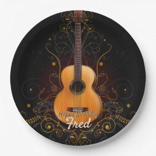 Vintage Dark Elegance Acoustic Guitar Paper Plate