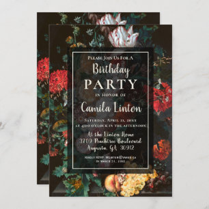Vintage Dark Floral Birthday Party Invitation