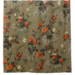 Vintage Dark Floral Orange Rose Botanical Pattern