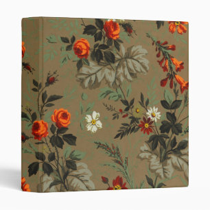 Vintage Dark Floral Orange Rose Botanical Pattern Binder