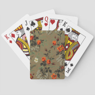 Vintage Dark Floral Orange Rose Botanical Pattern Playing Cards