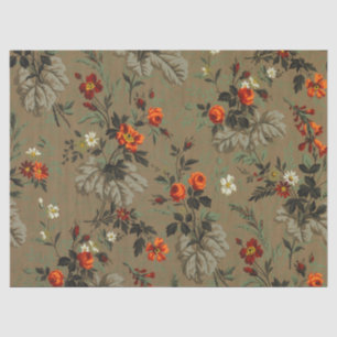 Vintage Dark Floral Orange Rose Botanical Pattern Tissue Paper