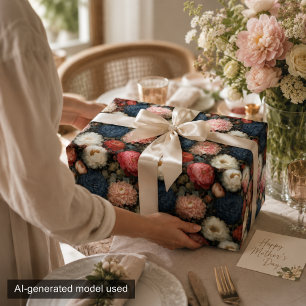 Vintage Dark Floral Peony Dahlia Pink Pattern Wrapping Paper Sheet