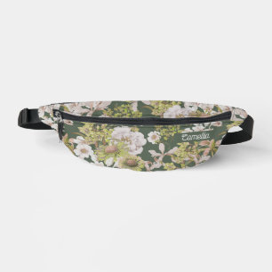 Vintage Dark Green FLoral Pattern Name Custom Fanny Pack