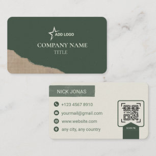 Vintage Dark Green & Torn Kraft Paper Professional Business Card