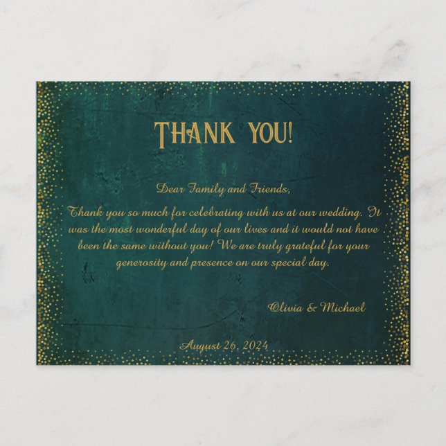 Vintage Dark Green Wedding Thank You Postcard (Front)