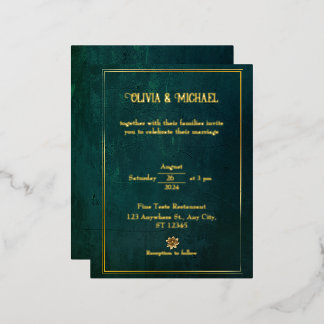 Vintage Dark Green With Gold Foil Foil Invitation Postcard