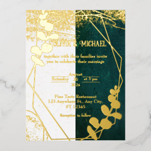 Vintage Dark Green With Gold Foil Foil Invitation Postcard