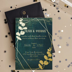 Vintage Dark Green With Gold Foil  Invitation Postcard