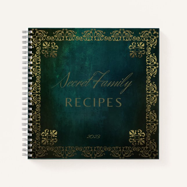 Vintage Dark Green With Gold Frame Notebook (Front)