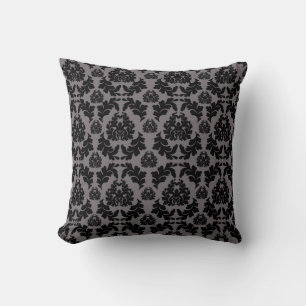 Vintage Dark Grey and Black Damask Pillow