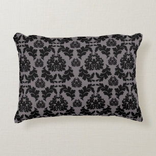 Vintage Dark Grey and Black Damask Pillow
