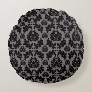 Vintage Dark Grey and Black Damask Pillow