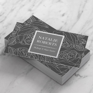 Vintage Dark Grey Floral Line Art Beauty Salon Spa Business Card