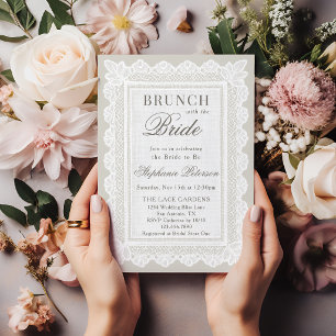 Vintage Dark Ivory White Lace Bridal Shower Brunch Invitation