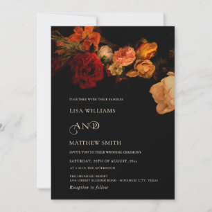 Vintage Dark Moody Painted Flowers Wedding Invitation