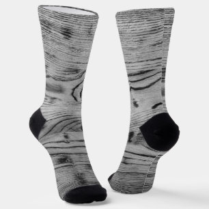 Vintage dark rustic Black and White burnt wood Socks