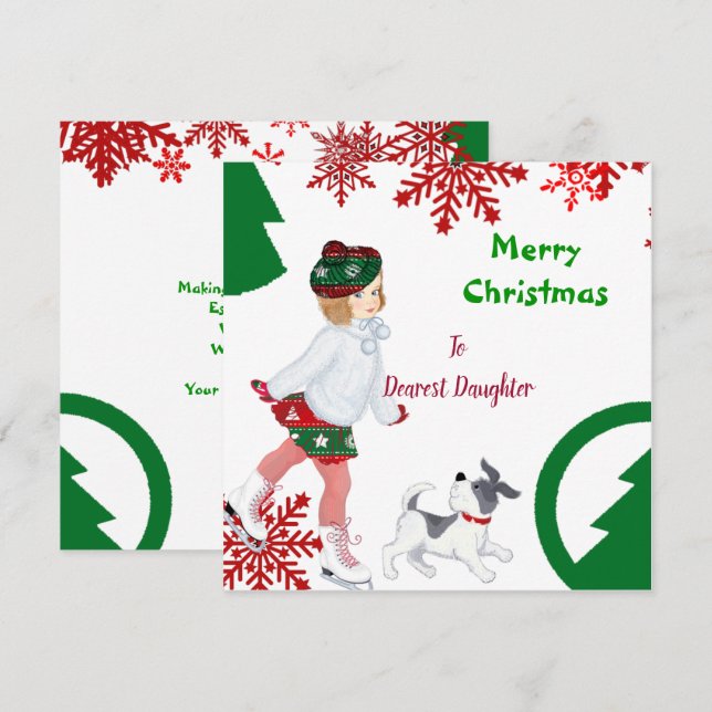 Vintage Daughter Merry Christmas Red Snowflakes (Front/Back)