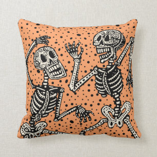 Vintage Day of the Dead Dancing Skeletons Throw Pillow