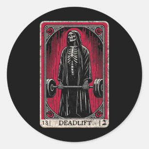 Vintage Deadlift Skeleton Halloween Gym Jokes Weig Classic Round Sticker