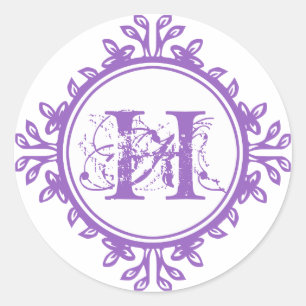 Vintage decay purple monogram label wedding favour