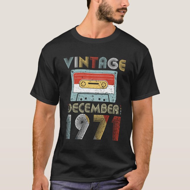 Vintage December 1971 Birthday Cassette Tape T-Shirt (Front)