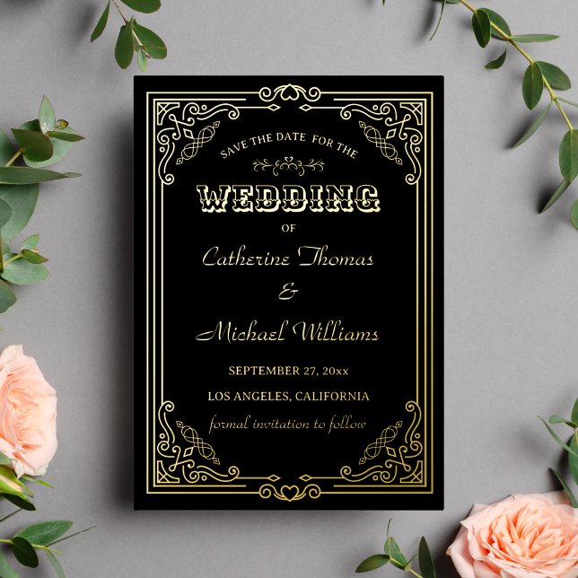 Vintage Deco Art Black & Golden Save The Date (Creator Uploaded)