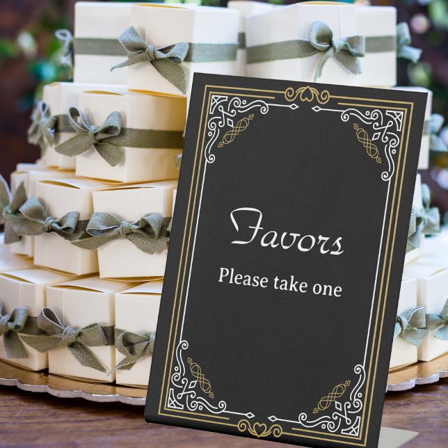 Vintage Deco Art Black Wedding Favours Pedestal Sign (Creator Uploaded)