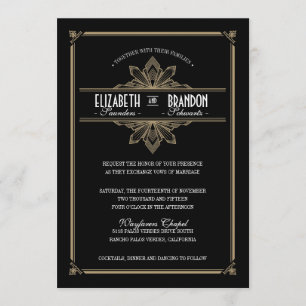 Vintage Deco Black & Gold Wedding Invitation