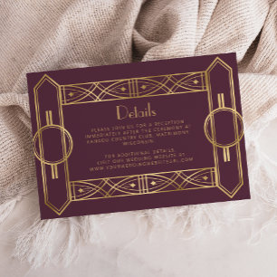 Vintage Deco Burgundy Gold Wedding Details Enclosure Card