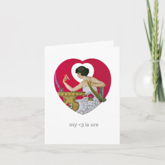 Vintage deco girl with iPhone, valentine card