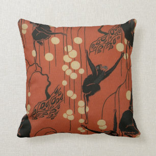 Vintage Deco Moderne Monkeys Throw Pillow