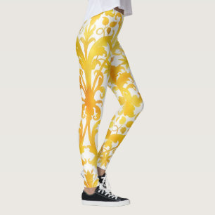 Vintage Deco Pattern Gold Yellow Art Leggings