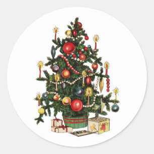 Vintage Decorated Christmas Tree  Classic Round Sticker