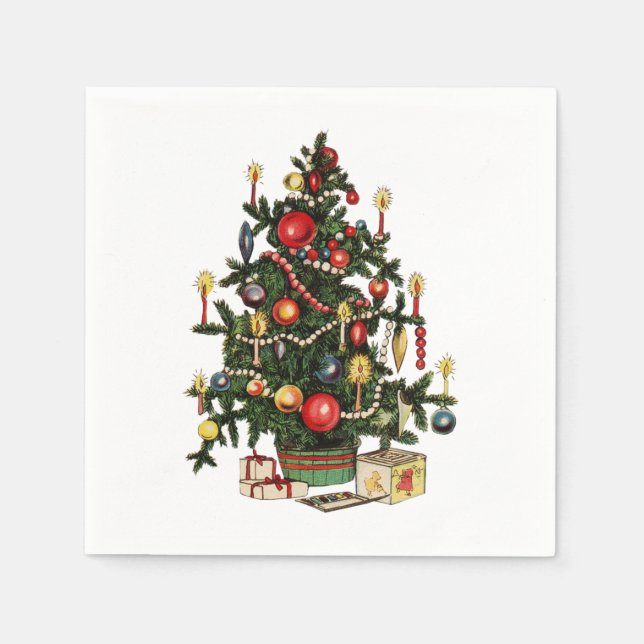 Vintage Decorated Christmas Tree  Napkin (Front)
