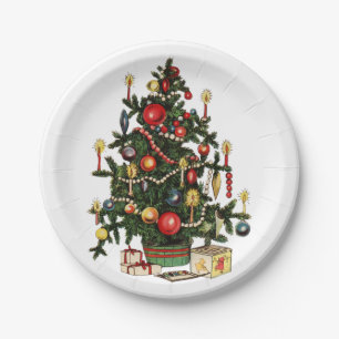 Vintage Decorated Christmas Tree Paper Plate