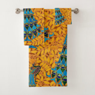 Vintage Decorative Art Nouveau Peacocks and Tree Bath Towel Set