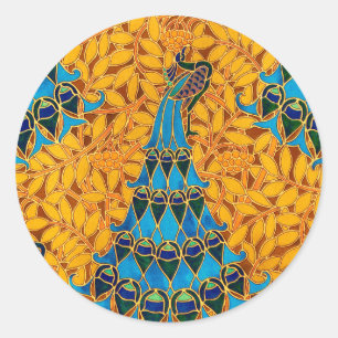 Vintage Decorative Art Nouveau Peacocks and Tree Classic Round Sticker